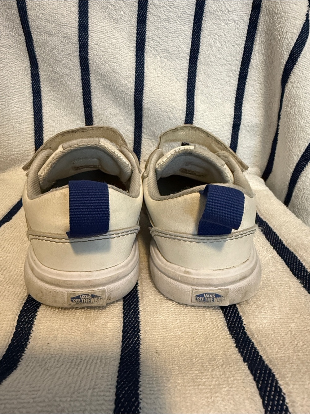 Vans Kids White Sneakers with Blue Side Stripe - Picture 3 of 3